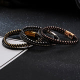 Men's Leather Rope Bracelet Stainless Steel Handmade Jewelry