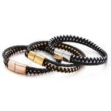 Men's Leather Rope Bracelet with Stainless Steel Braided Design