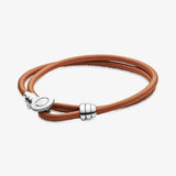 Leather Double Layer Shrinkage Silver Jewelry Bracelet DIY
