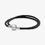 Leather Double Layer Shrinkage Silver Jewelry Bracelet DIY