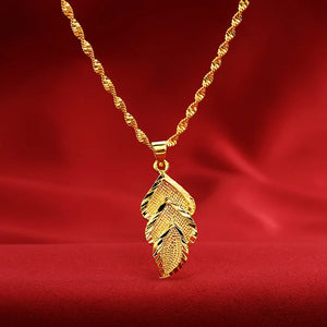 24k Yellow Pendant Necklace for Women Bride Chain Jewelry