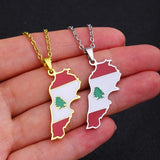 Lebanon Map Flag Necklace Stainless Steel Arab Men Women Gold/Steel Ethn