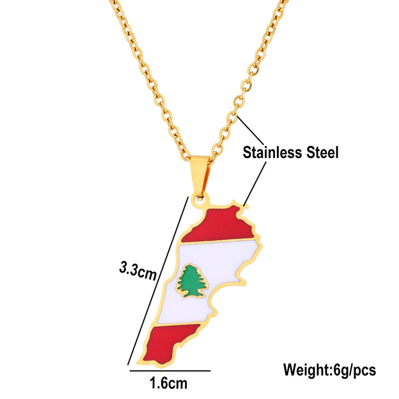 Lebanon Map Flag Necklace Stainless Steel Arab Men Women Gold/Steel Ethn