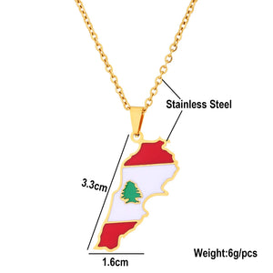 Lebanon Map Flag Necklace Stainless Steel Arab Men Women Gold/Steel Ethn