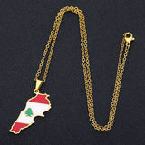 Lebanon Map Flag Necklace Stainless Steel Arab Men Women Gold/Steel Ethn