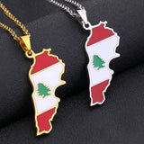 Lebanon Map Flag Necklace Stainless Steel Arab Men Women Gold/Steel Ethn