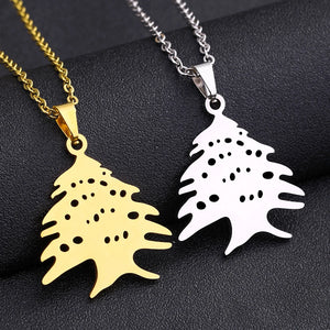 Lebanon Cedar Tree Flag Pendant Necklace Stainless Steel Gold/Steel