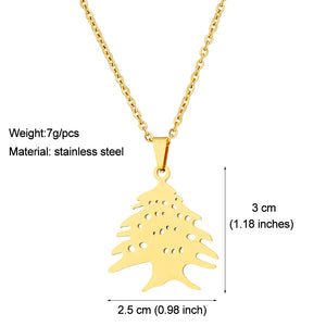 Lebanon Cedar Tree Flag Pendant Necklace Stainless Steel Gold/Steel
