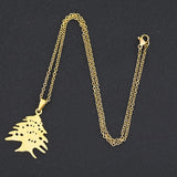 Lebanon Cedar Tree Flag Pendant Necklace Stainless Steel Gold/Steel