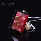 Crystal Pendant Pearl Necklace Glow Pink Quartz Orgonite Necklace