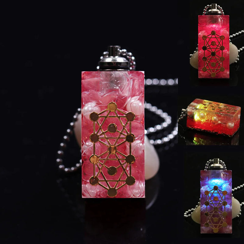 Crystal Pendant Pearl Necklace Glow Pink Quartz Orgonite Necklace
