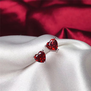 Heart Garnet Stud Earrings 5MM 925 Sterling Silver