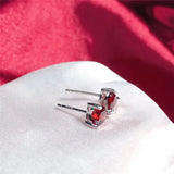 Heart Garnet Stud Earrings 5MM 925 Sterling Silver