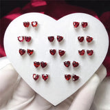 Heart Garnet Stud Earrings 5MM 925 Sterling Silver