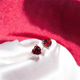 Heart Garnet Stud Earrings 5MM 925 Sterling Silver