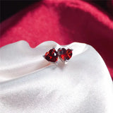 Heart Garnet Stud Earrings 5MM 925 Sterling Silver