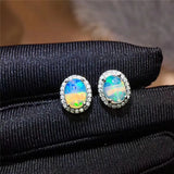 925 Sterling Silver Opal Stud Earring, Gemstone Anniversary Gift