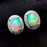 925 Sterling Silver Opal Stud Earring, Gemstone Anniversary Gift