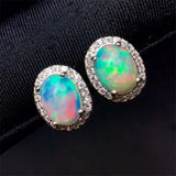 925 Sterling Silver Opal Stud Earring, Gemstone Anniversary Gift