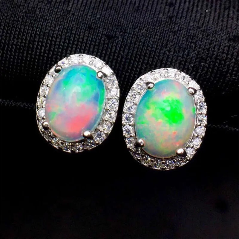 925 Sterling Silver Opal Stud Earring, Gemstone Anniversary Gift