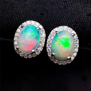 925 Sterling Silver Opal Stud Earring, Gemstone Anniversary Gift