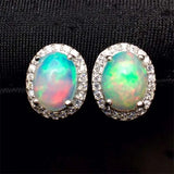 925 Sterling Silver Opal Stud Earring, Gemstone Anniversary Gift