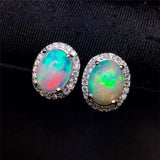 925 Sterling Silver Opal Stud Earring, Gemstone Anniversary Gift