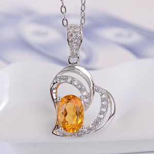 Natural Citrine Pendant Necklace 925 Silver