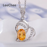 Natural Citrine Pendant Necklace 925 Silver
