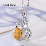 Natural Citrine Pendant Necklace 925 Silver