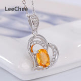 Natural Citrine Pendant Necklace 925 Silver