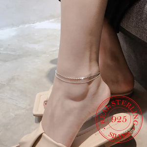 925 Silver Double Layer Anklet Bracelet Sexy Hot Chain Jewelry