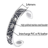 14MM Leaf Bangles Stainless Steel Luxury Reversible Leather Band Bracelets