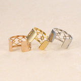 Open Finger Rings Stainless Steel Reversible Leather Jewelry for Women