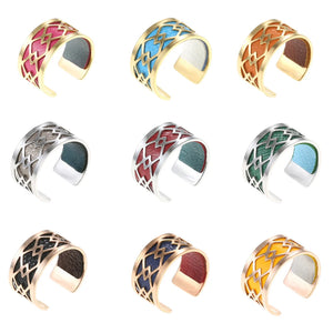 Open Finger Rings Stainless Steel Reversible Leather Jewelry for Women
