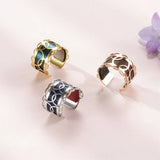 Adjustable Hoop Pattern Leather Stainless Steel Engagement Ring