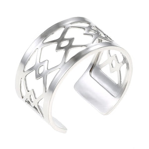 Geometric Stainless Steel Rings for Women, Reversible Leather, Resizable