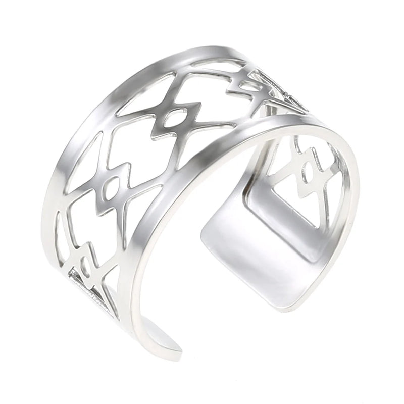 Geometric Stainless Steel Rings for Women, Reversible Leather, Resizable