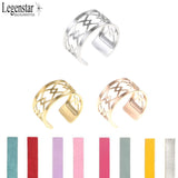 Geometric Stainless Steel Rings for Women, Reversible Leather, Resizable
