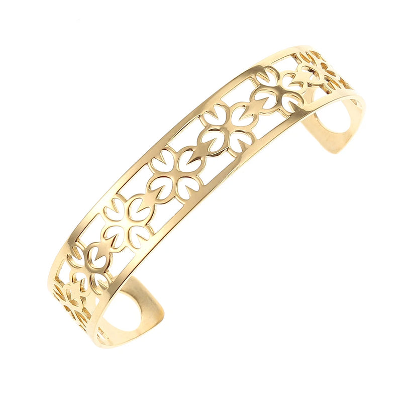 Hollow 14mm Cuff Bangles Stainless Steel Bracelet for Women