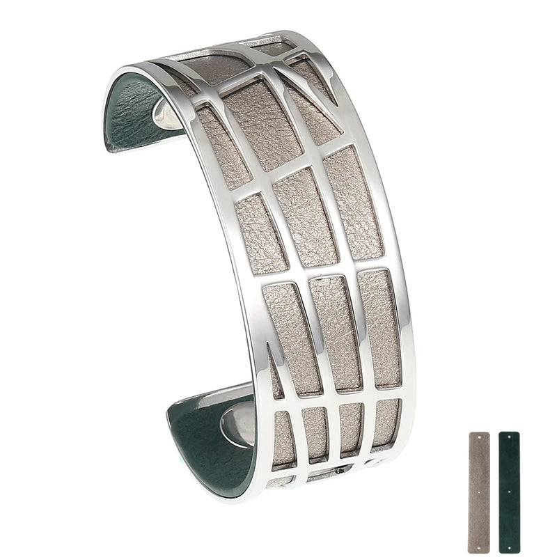 Love Bracelets Stainless Steel Women Cuff Bangles Reversible Leather Band