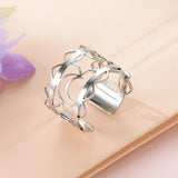 Reversible Leather Star Moon Ring Stainless Steel Resizable Rings