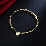 925 Sterling Silver 4mm Beads Chain Bracelet 20cm for Women
