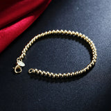 925 Sterling Silver 4mm Beads Chain Bracelet 20cm for Women