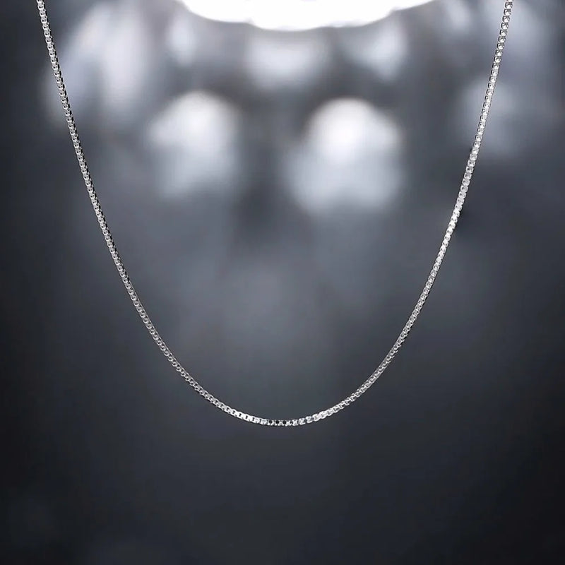 925 Stamp Silver 1mm Slim Box Chain Necklace 40/45cm Jewelry Kolye Collares