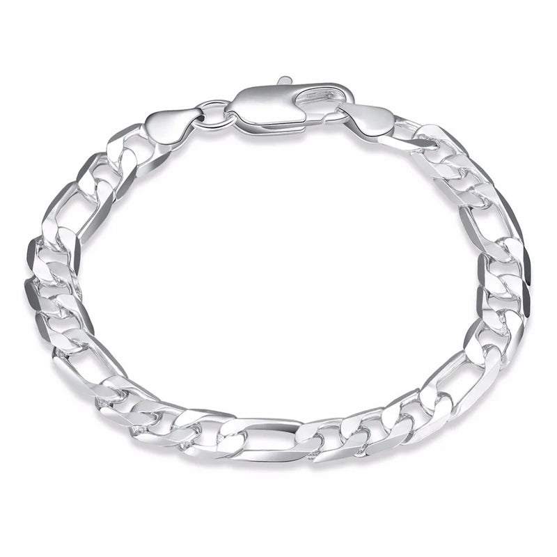 Lekani 8mm Men Chain Bracelet 925 Silver Cuff Bangles