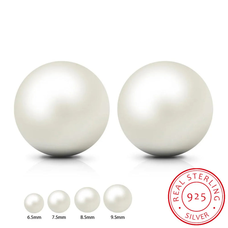 Lekani 925 Silver 6.5mm Freshwater Pearl Ball Stud Earrings