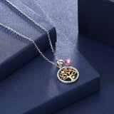 Lekani Tree Of Life Round Pendant Necklaces Crystal Women Fine Jewelry