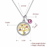 Lekani Tree Of Life Round Pendant Necklaces Crystal Women Fine Jewelry