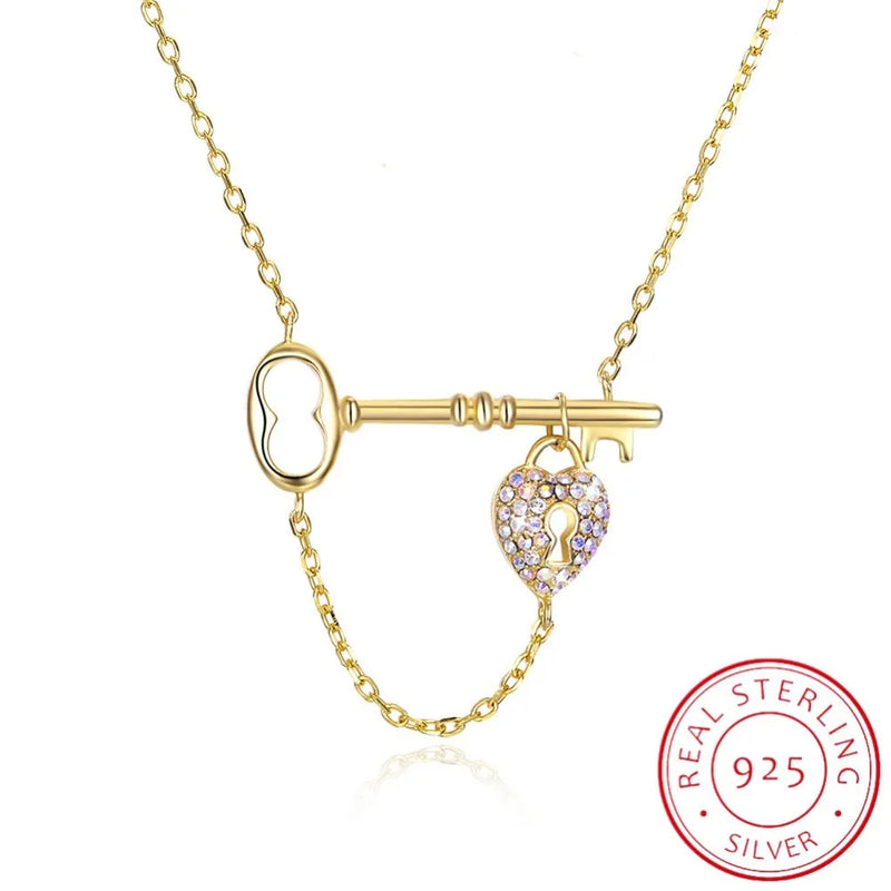 Lekani 925 Silver Crystal Heart Key Pendant Necklace